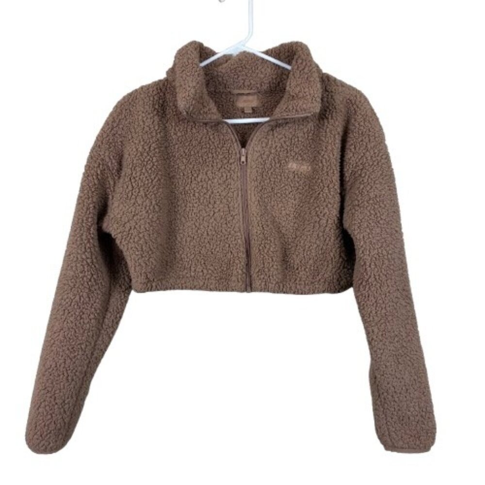 Skims Fuzzy Teddy Cropped Jacket Size Small Tan Cozy Streetwear Vibe